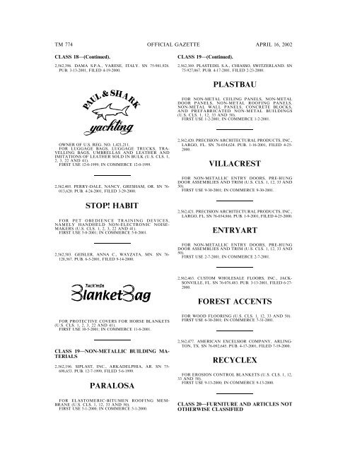 marks published for opposition - U.S. Patent and Trademark Office