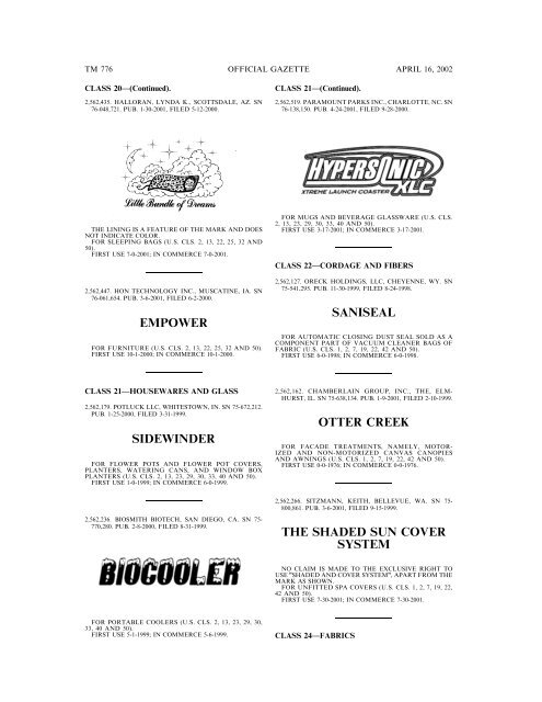 marks published for opposition - U.S. Patent and Trademark Office