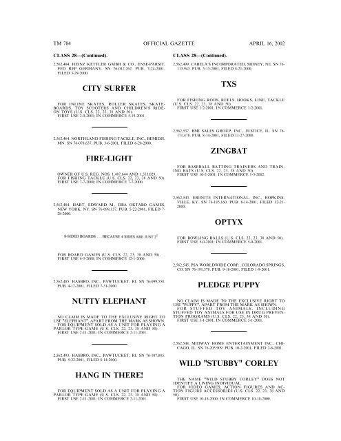 marks published for opposition - U.S. Patent and Trademark Office