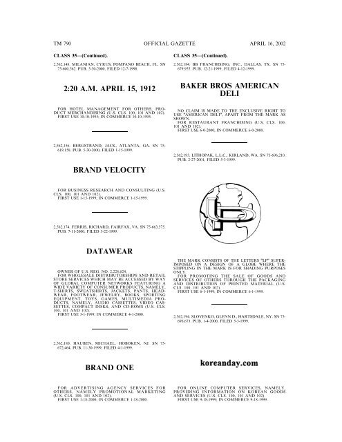 marks published for opposition - U.S. Patent and Trademark Office