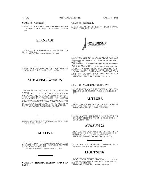 marks published for opposition - U.S. Patent and Trademark Office