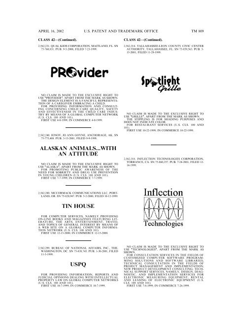 marks published for opposition - U.S. Patent and Trademark Office