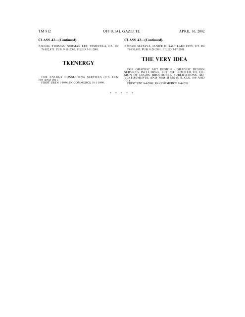 marks published for opposition - U.S. Patent and Trademark Office