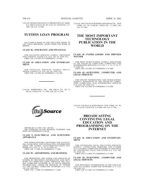 marks published for opposition - U.S. Patent and Trademark Office