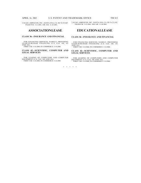 marks published for opposition - U.S. Patent and Trademark Office