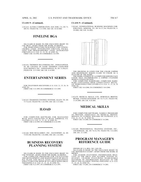 marks published for opposition - U.S. Patent and Trademark Office