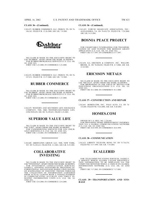 marks published for opposition - U.S. Patent and Trademark Office