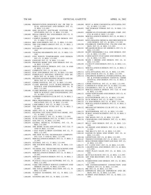 marks published for opposition - U.S. Patent and Trademark Office