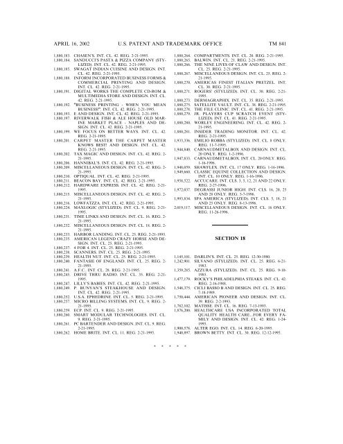 marks published for opposition - U.S. Patent and Trademark Office