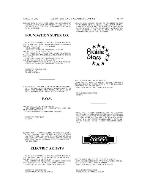 marks published for opposition - U.S. Patent and Trademark Office