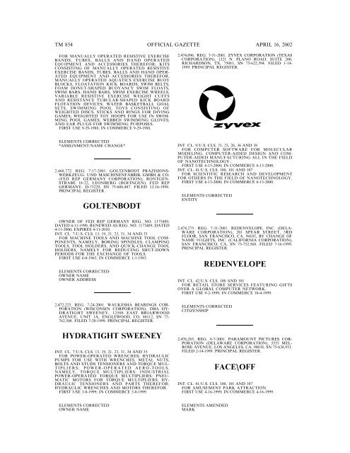 marks published for opposition - U.S. Patent and Trademark Office