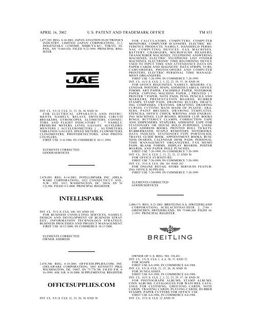 marks published for opposition - U.S. Patent and Trademark Office