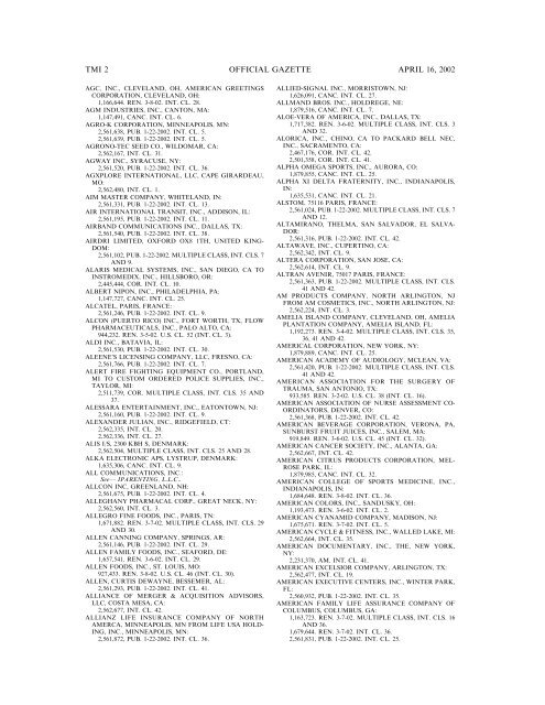 marks published for opposition - U.S. Patent and Trademark Office