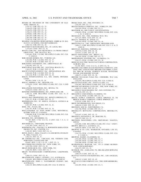 marks published for opposition - U.S. Patent and Trademark Office