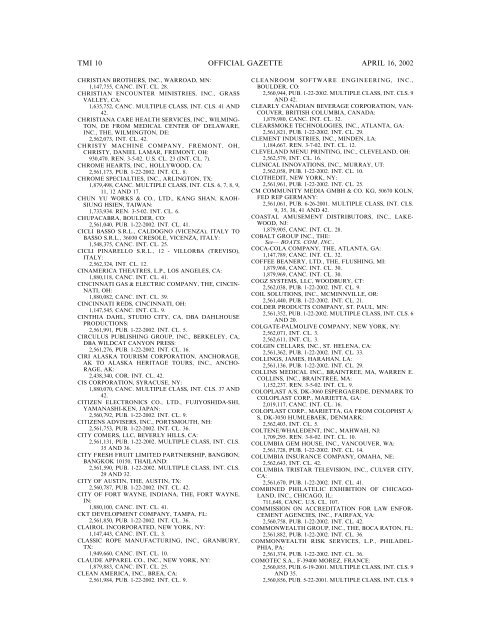 marks published for opposition - U.S. Patent and Trademark Office