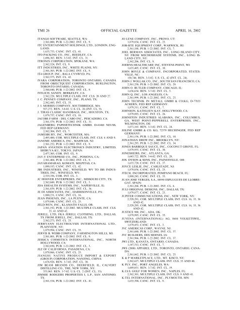 marks published for opposition - U.S. Patent and Trademark Office