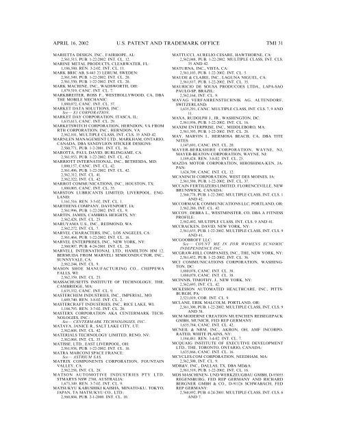 marks published for opposition - U.S. Patent and Trademark Office