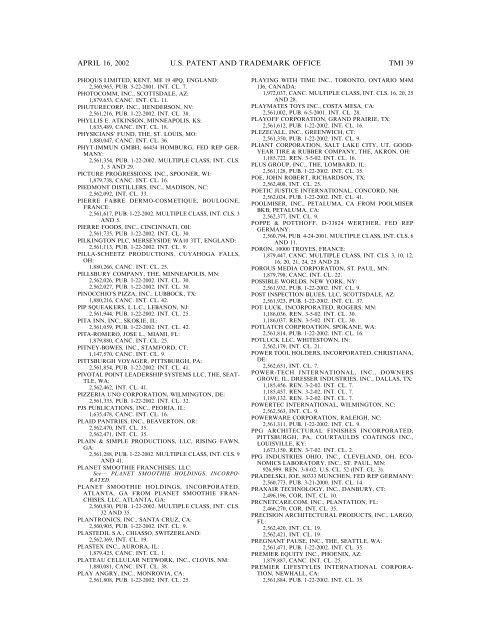 marks published for opposition - U.S. Patent and Trademark Office