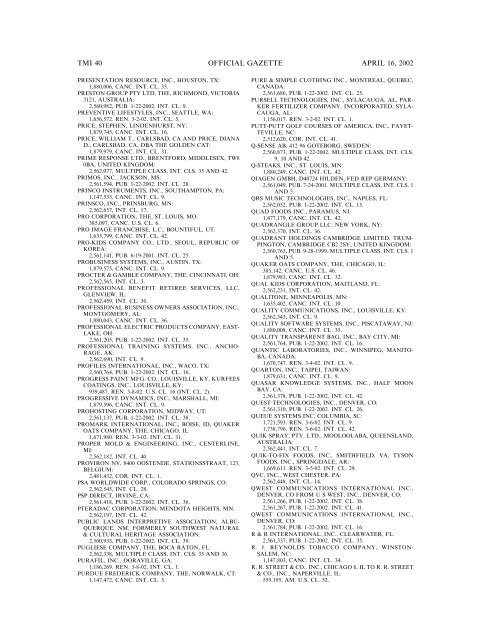 marks published for opposition - U.S. Patent and Trademark Office