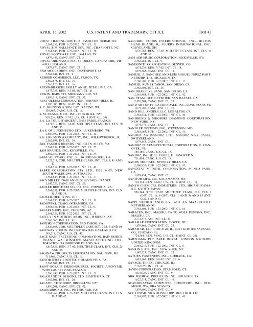 marks published for opposition - U.S. Patent and Trademark Office