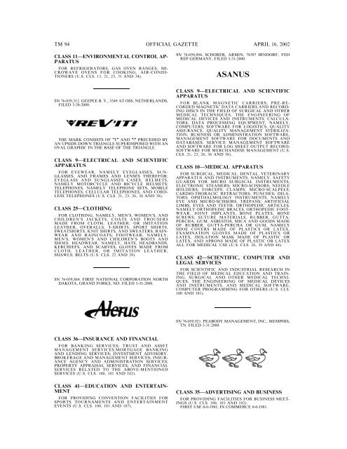 marks published for opposition - U.S. Patent and Trademark Office