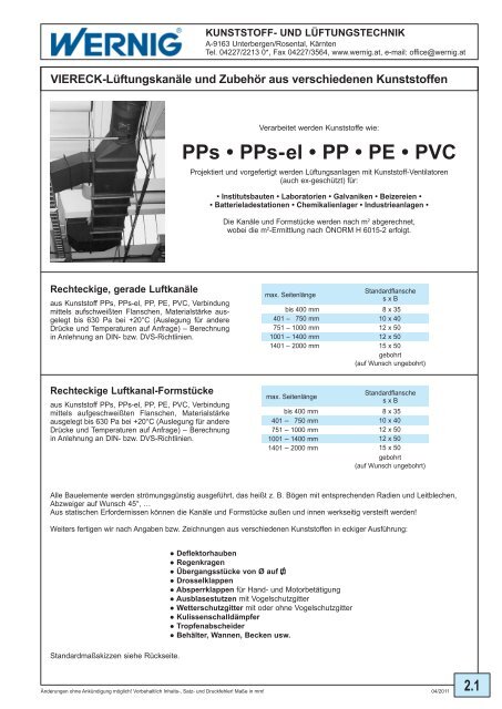 PPs • PPs- el • PP • PE • PVC - Wernig