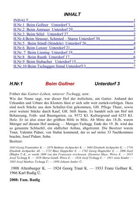 Entwicklung der Höfe 1-10 - Chronik Mils