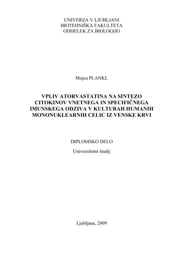 vpliv atorvastatina na sintezo citokinov vnetnega in specifičnega ...
