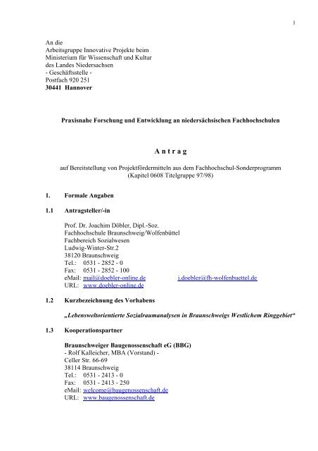 Projektantrag - Prof. Dr. Joachim Doebler - Homepage