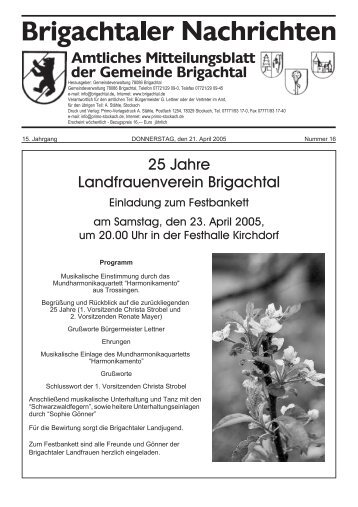25 Jahre Landfrauenverein Brigachtal Einladung zum Festbankett ...