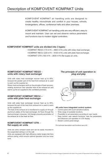 description of KoMfoVent KoMpAKt Units