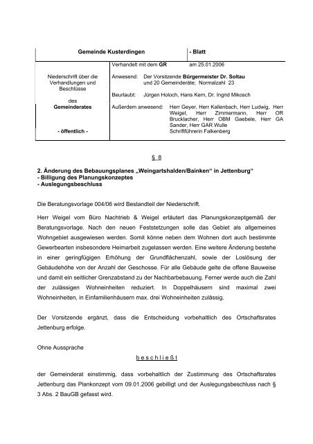 Gemeinde Kusterdingen N iederschrift über die öffentliche Sitzung ...