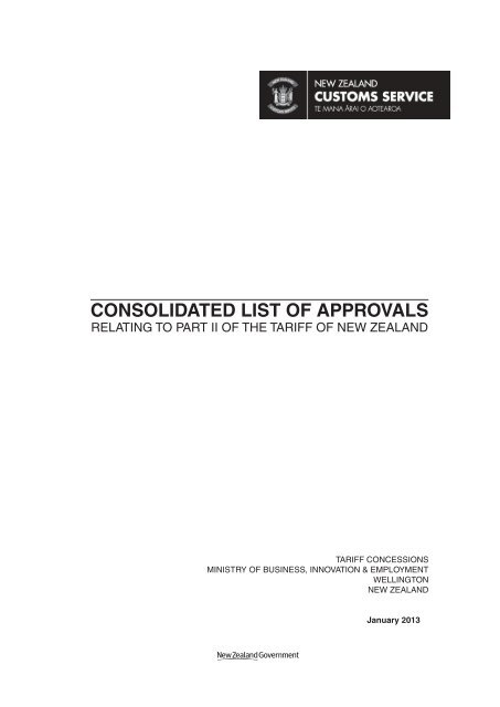 Consolidated List of Approvals - New Zealand Customs Service