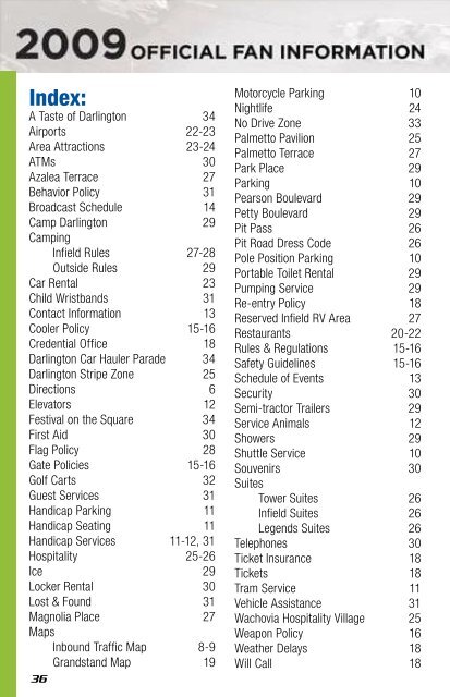 Fan Guide - Speedway Maps, Accommodations, Attractions