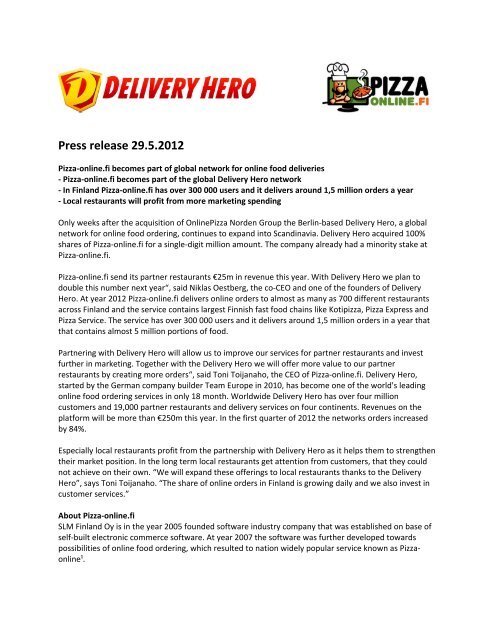 Press release 29.5.2012 - Pizza-online.fi