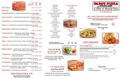 Corvallis Menu - Papa's Pizza Parlor