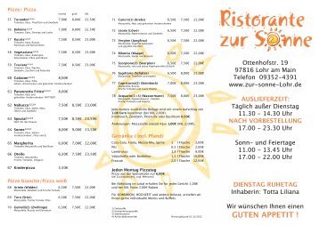 Pizze/ Pizza - Ristorante zur Sonne Lohr am Main