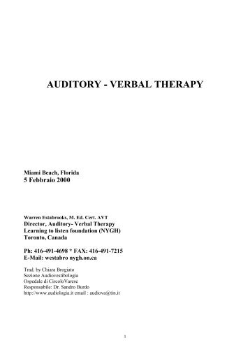 AUDITORY - VERBAL THERAPY - Inquinamento Acustico