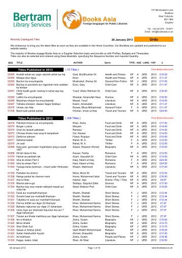 Titles Published in 2013 Titles Published in 2012 - Books Asia