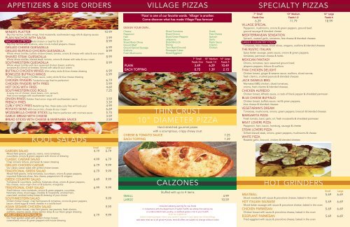 Printable Menu Village Pizza
