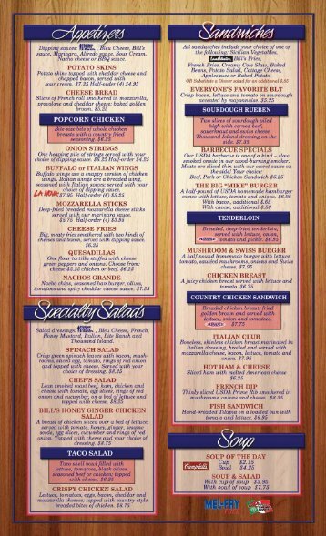 Menu - Bill's Pizza & Smokehouse