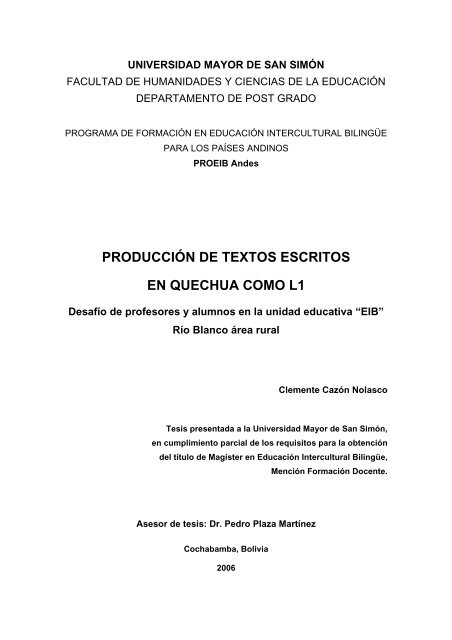 producción de textos escritos en quechua como l1 - Biblioteca virtual