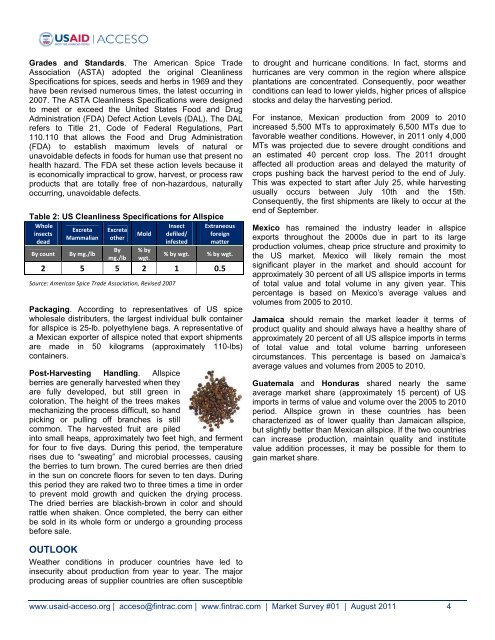 THE MARKET FOR ALLSPICE - Fintrac Inc.