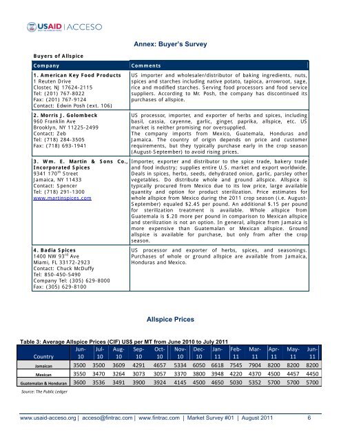 THE MARKET FOR ALLSPICE - Fintrac Inc.