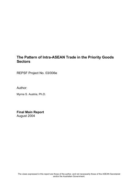 The Pattern of Intra-ASEAN Trade in the Priority Goods ... - AusAID