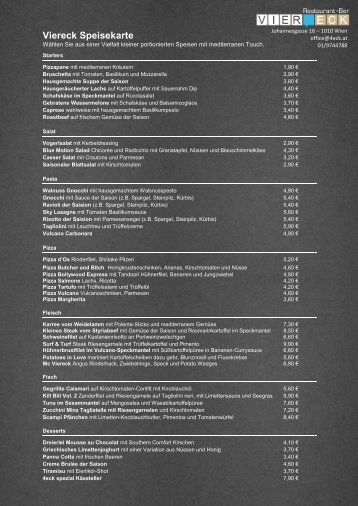 Viereck Speisekarte