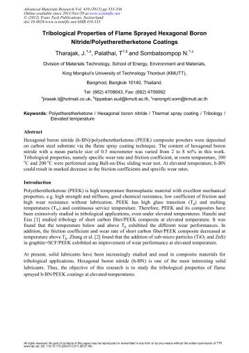 Tribological Properties of Flame Sprayed Hexagonal Boron Nitride ...