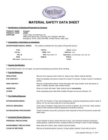 MSDS sheet - Green Valley Aromatherapy