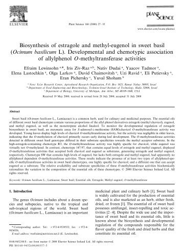 Biosynthesis of estragole and methyl-eugenol in sweet basil ...