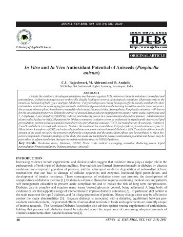 In Vitro In ivo Pimpinella anisum and V Antioxidant Potential of ...